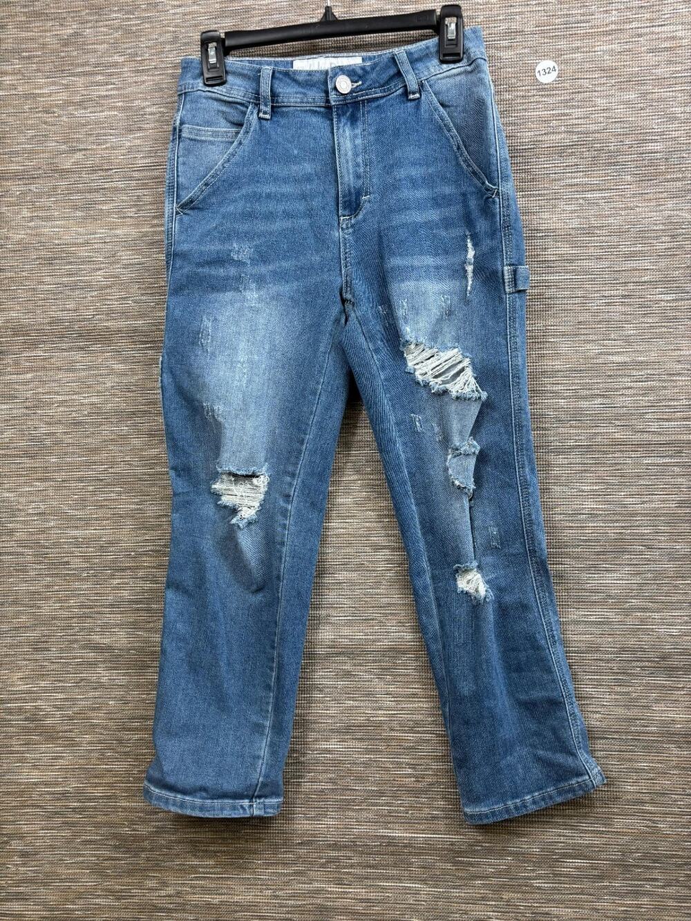 Indigo Rein Curvy Jeans Womens 27 Blue Distressed Mid Rise Denim Stretch Cropped